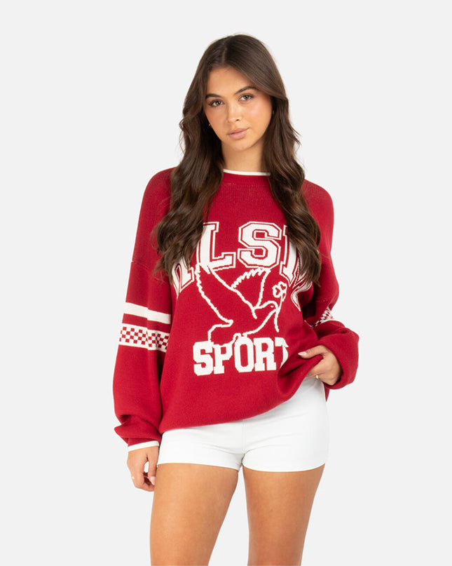 SPORTY LINES KNIT SWEATER RED