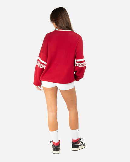 SPORTY LINES KNIT SWEATER RED