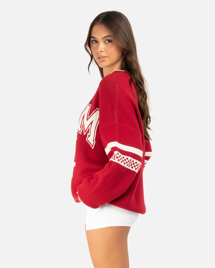 SPORTY LINES KNIT SWEATER RED