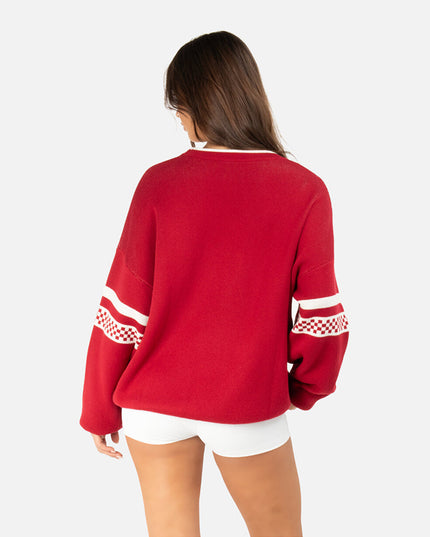 SPORTY LINES KNIT SWEATER RED