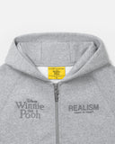 REALISM AND WINNIE THE POOH SKETCH ZIP HOODIE GREY MARLE