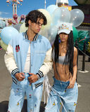 REALISM AND DISNEY CHARACTER VARSITY JACKET WASHED BLUE